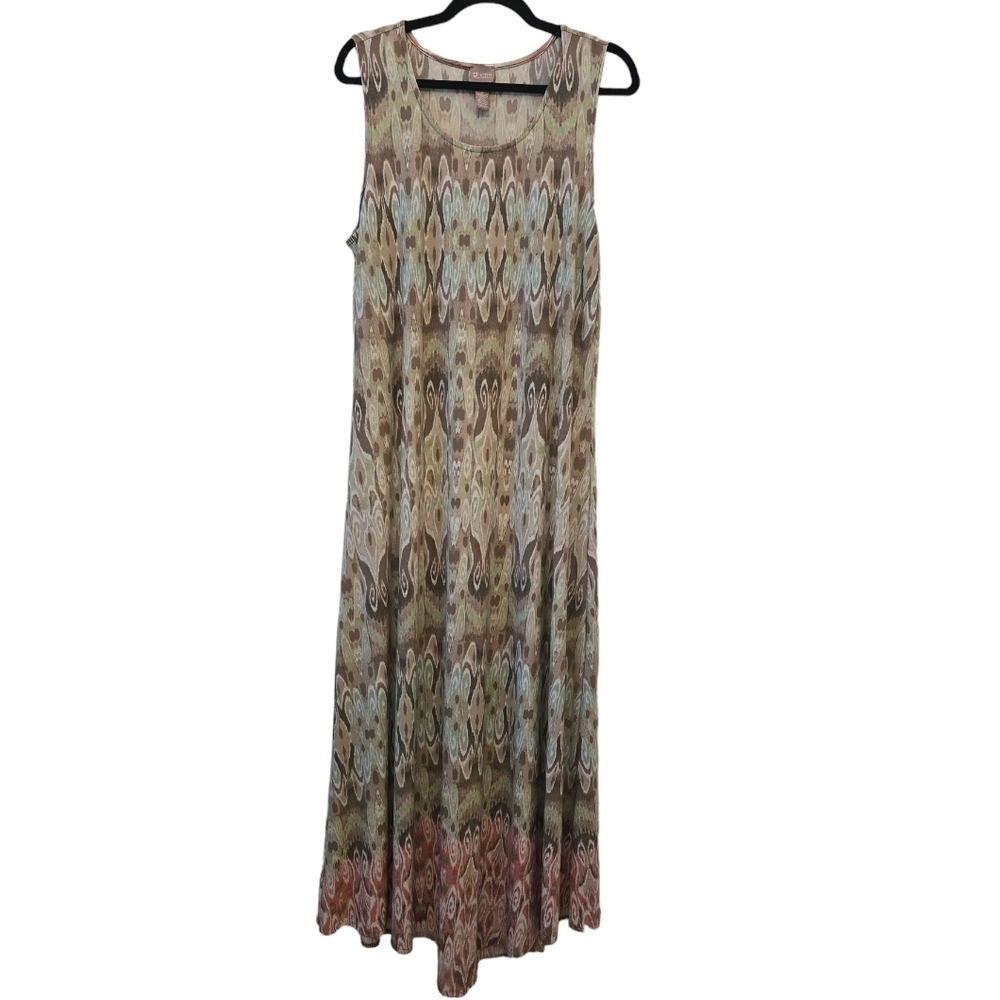 Chico's Size 2 Stretchy Asymmetrical Hem Flowy Sleeveless Mixed Print Dress